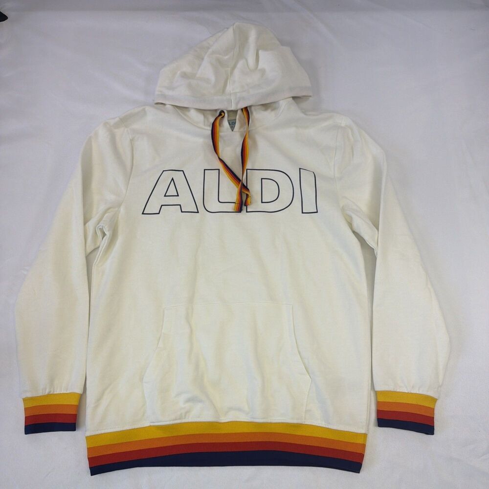 ALDI Gear White Logo Pullover Hoodie Sweatshirt Aviator Nation Style Size M